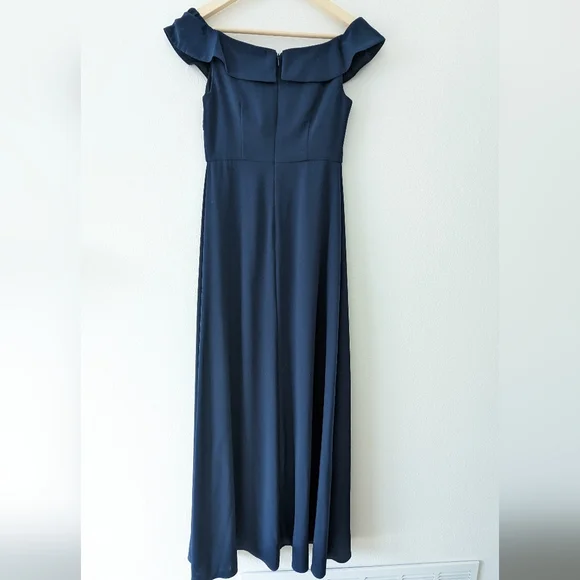 Adrianna Papell Off Shoulder Ruffled Sleeveless Zipper Back Solid Full-Length - Picture 5 of 11